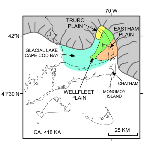 Figure 5. Regional paleogeographic map of Cape Cod and the Islands soon after 18 ka.