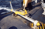 Figure 13.  Image showing a Klein 5000 sidescan-sonar towfish shown on the deck of the NOAA Ship THOMAS JEFFERSON.