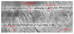 Figure 27.   Detailed planar view of the sidescan-sonar mosaic produced during NOAA survey H11079 showing relatively straight to sinuous alternating bands of high and low backscatter (
