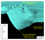 Figure 31.  Detailed perspective view looking north of the barchanoid sand waves near the western end of Great Round Shoal Channel from the DTM produced during NOAA survey H11079.  