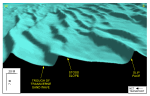 Figure 35.  Detailed perspective view looking north of the transverse sand waves near the south-central part of Great Round Shoal Channel from the DTM produced during NOAA survey H11079.
