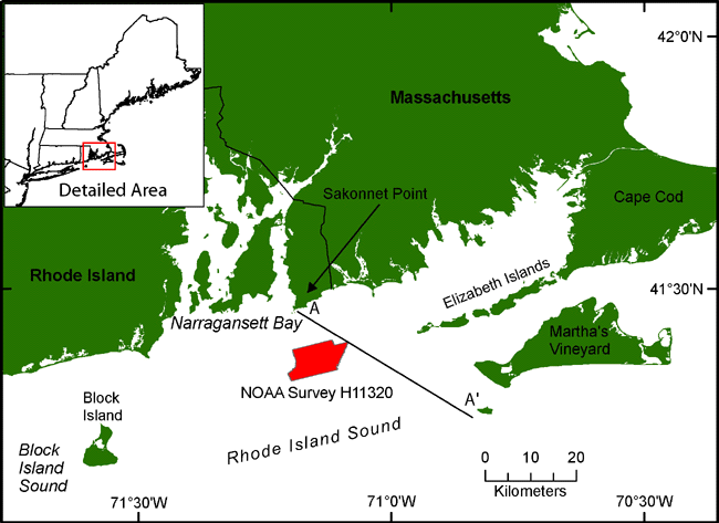 Figure 1. Location map of NOAA Survey H11320 in Rhode Island Sound.