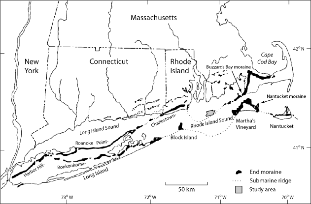 Figure 4. Map showing the location of end moraines