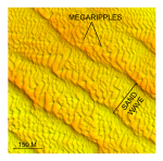 Figure 27. Detailed planar view of multibeam bathymetry from survey H11361 showing megaripples superimposed on transverse sand waves southwest of shoal.