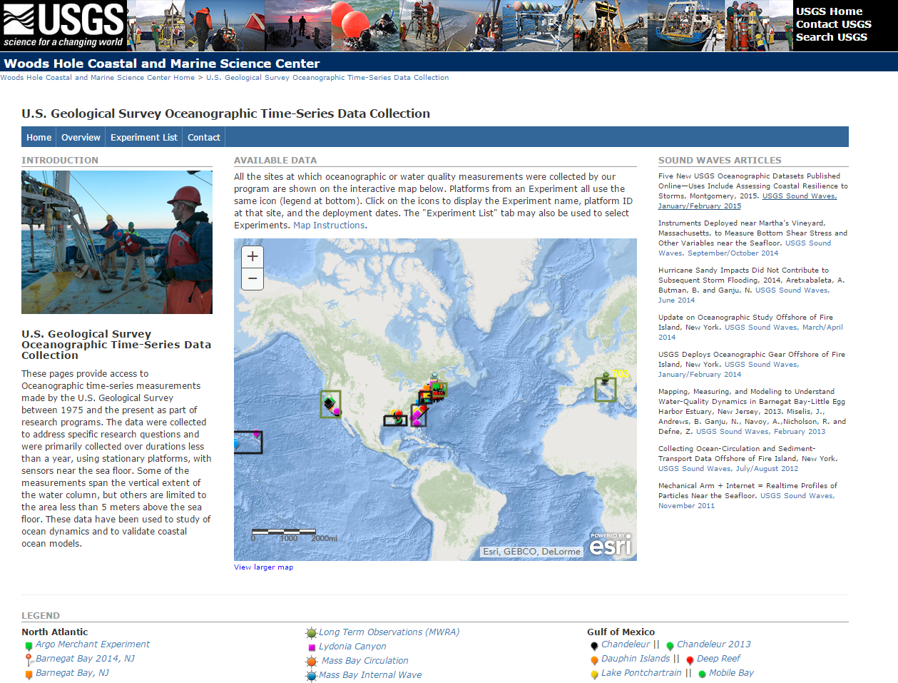 Figure 32.  The main page of the oceanographic time-series data collection Web site. 