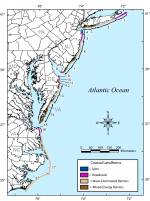 Figure 1. Map of the mid-Atlantic coast of the United States showing the seventeen coastal compartments and their coastal geomorphic type.  