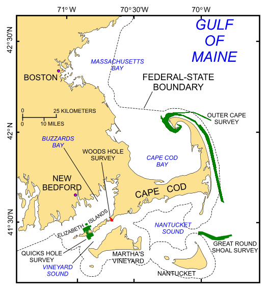 Figure 1. Index map of Cape Cod and southeastern Massachusetts showing location of the study area (red polygon).