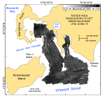Figure 17. Map showing the sidescan-sonar imagery produced from data collected during National Oceanic and Atmospheric Administration survey H11077 of Woods Hole, Massachusetts. Hard returns (high backscatter) indicate generally coarser grained sediments; softer returns (low backscatter) indicate generally finer grained sediments.