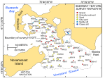 Figure 33. Map showing the station locations used to verify the acoustic data, color-coded for sediment texture.