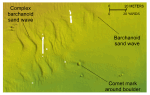 Figure 48. Detailed planar view of the barchanoid sand waves southeast of Great Ledge from the digital terrain model produced during National Oceanic and Atmospheric Administration survey H11077 of Woods Hole, Massachusetts.