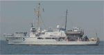 Figure 7. Port-side view of the National Oceanic and Atmospheric Administration Ship Whiting at sea. Note the 30-foot survey launches stowed on the aft sides of the ship ready for deployment.