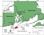 Figure 1. Location of National Oceanic and Atmospheric Administration (NOAA) survey H11322 study area (red polygon) in Rhode Island Sound, southeast of Point Judith, Rhode Island.