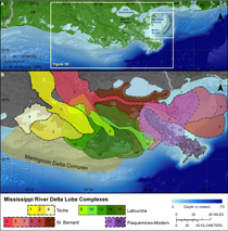 Figure 1. (A) Inset map of the Mississippi Delta region including surrounding portions of coastal Louisiana, Mississippi, and ... Click on figure for larger image.