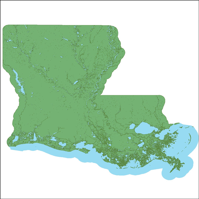 2002 land-water interface in Louisiana; published by LOSCO and displayed within ArcGIS Map Document.